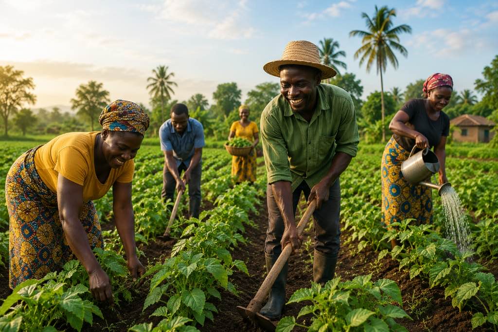 Farmers working in field