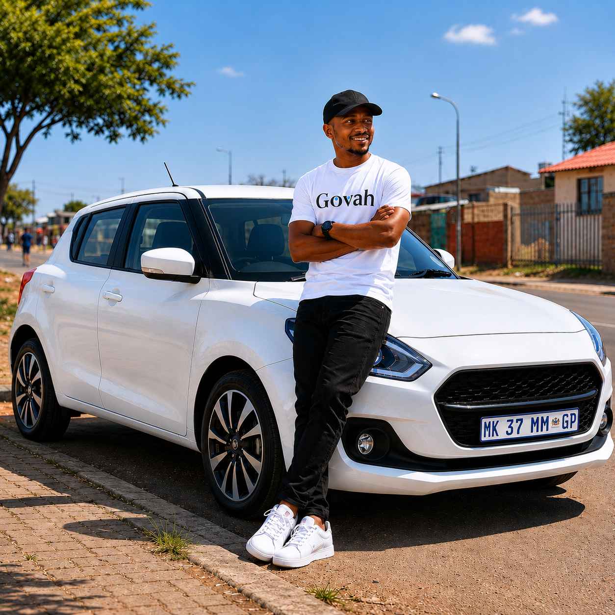 A professional Govah Solo driver in uniform standing by a clean vehicle